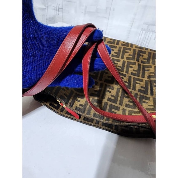 Authentic FENDI Zucca Print Canvas Medium Tote Bag Brown/Burgundy - Picture 7 of 16